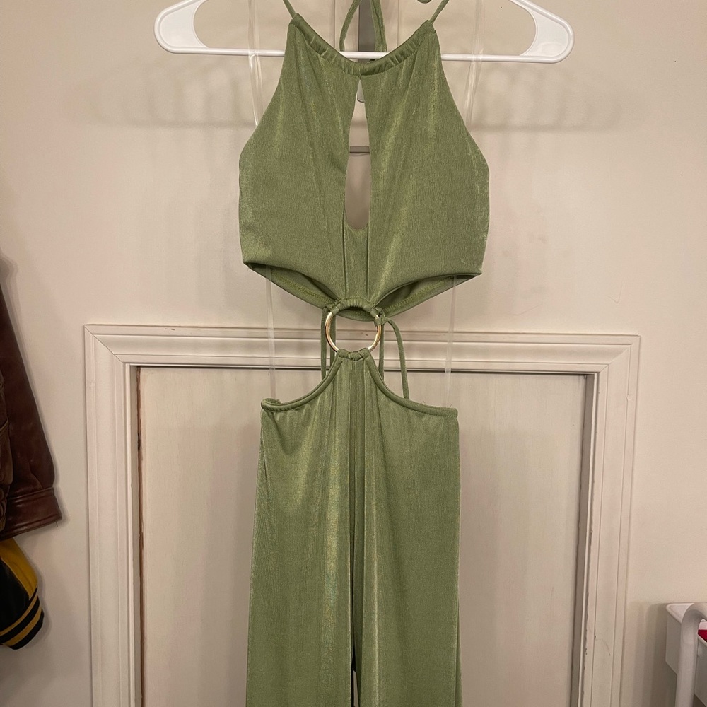 Green halter top groovy jumpsuit by Windsor